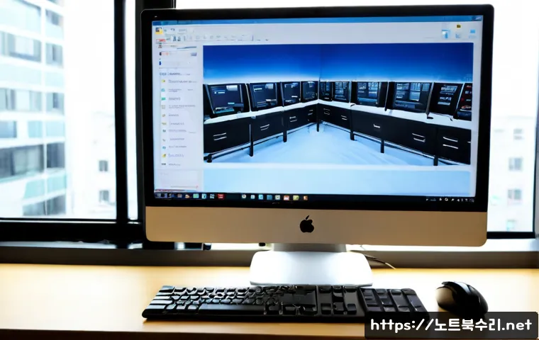 산남동 프로그램응답없음 - Photorealistic IT support workstation in a compact Sannam-dong office, frustrated professional facin...
