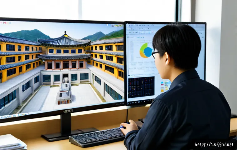 봉양동 STATUS_FILE_LOCK_CONFLICT - Photorealistic Korean architectural workstation in a compact Bonyang-dong office, designer viewing a...