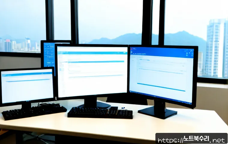 상동 HAL_INITIALIZATION_FAILED - Photorealistic IT support workstation in a modern Sangdong apartment office, dual monitors showing a...