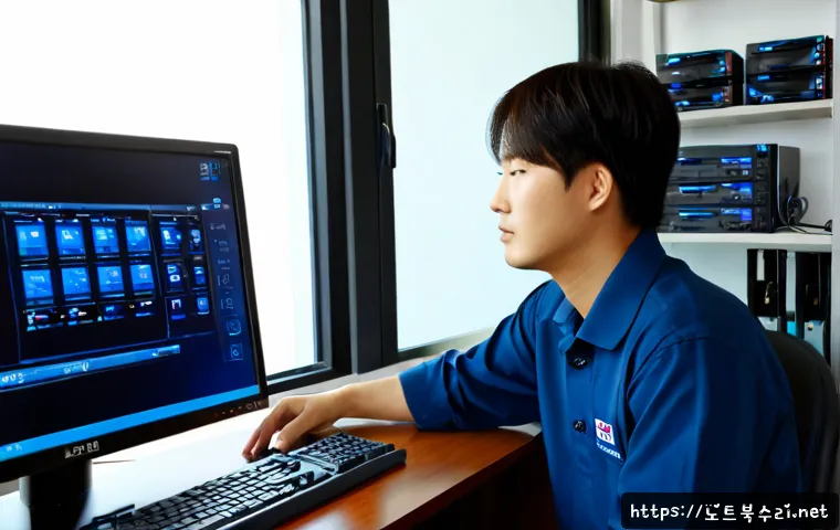 고등동 STATUS_KERNEL_RESOURCE_ERROR - Photorealistic IT support workstation in a compact Godeung-dong apartment office, desktop monitor sh...