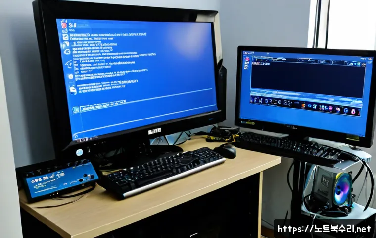 쌍문동 VIDEO_DRIVER_INIT_FAILURE - Photorealistic remote-support workstation in a compact Ssangmun-dong apartment, dual monitors showin...