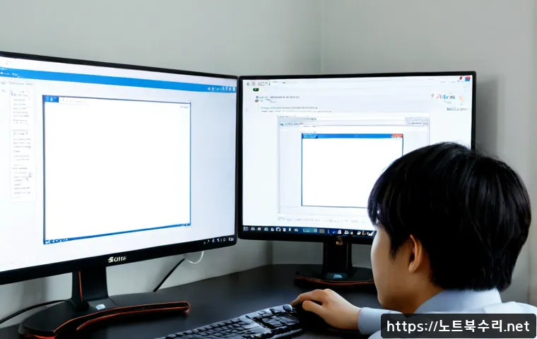 용강동 BOOTMGR is missing - Photorealistic remote-support workstation in a compact Yonggang-dong apartment office, dual monitors...