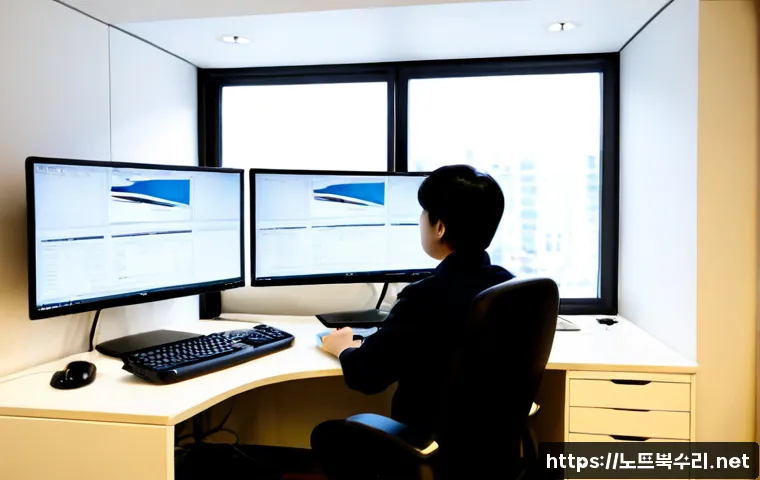 공세동 STATUS_FLOAT_OVERFLOW - Photorealistic modern software support workstation in a quiet Gongse-dong office, dual widescreen mo...