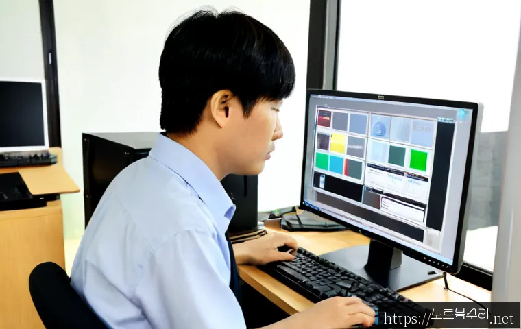 대덕면 STATUS_MODULE_CORRUPTION - Photorealistic remote-support workstation in a quiet rural Korean office near Dadeok-myeon, technici...