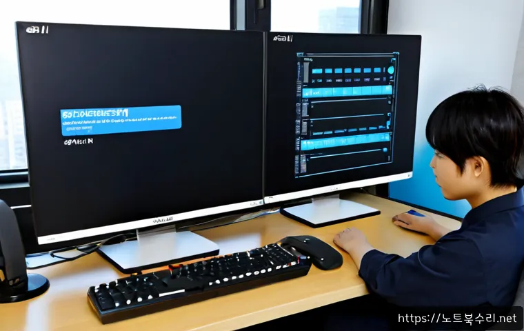 태장동 STATUS_SYSTEM_FILE_MISSING - Photorealistic remote-support workstation in a quiet Taejang-dong apartment office, dual monitors sh...