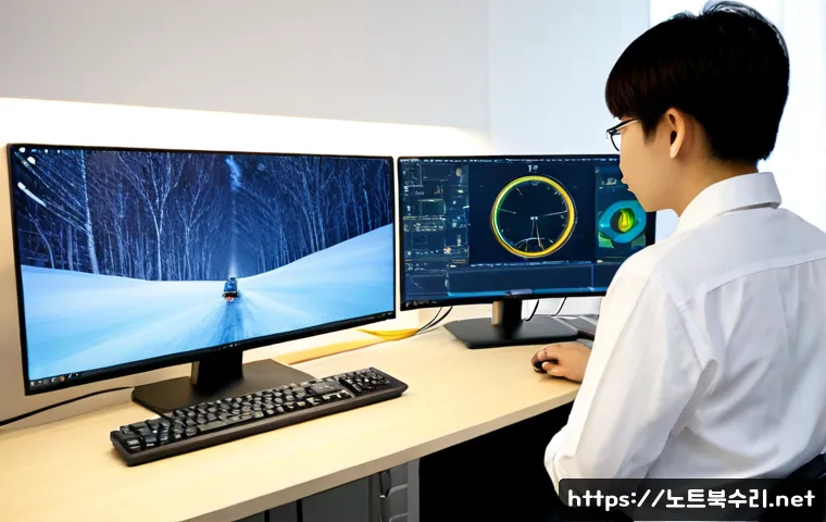 내동 STATUS_EXECUTION_TIMEOUT - Photorealistic remote support workstation in a quiet Naedong apartment office, dual monitors showing...