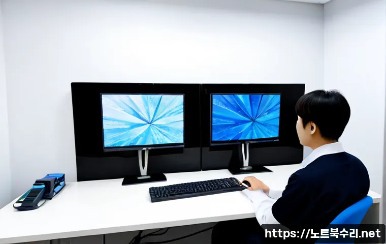백석동 WIN32K_POWER_WATCHDOG_TIMEOUT - Photorealistic remote-support workstation in a modern Baekseok-dong apartment office, dual monitors ...