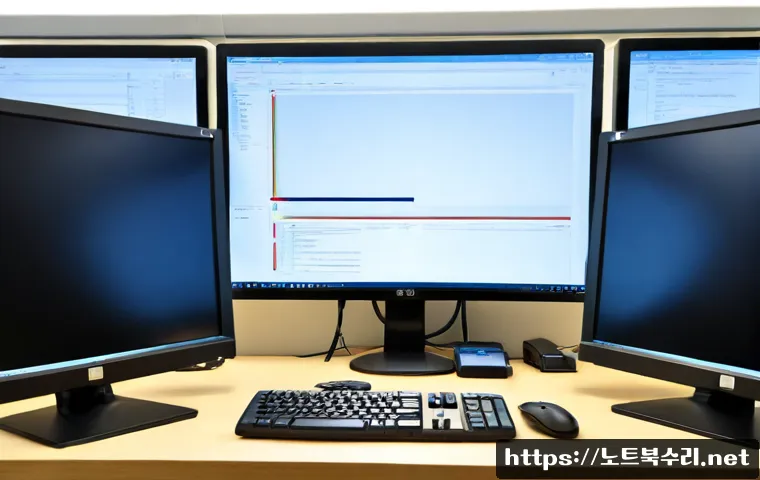평택시 STATUS_RESOURCE_NOT_OWNED - Photorealistic IT support workstation in Pyeongtaek, dual monitors showing a clean abstract resource...