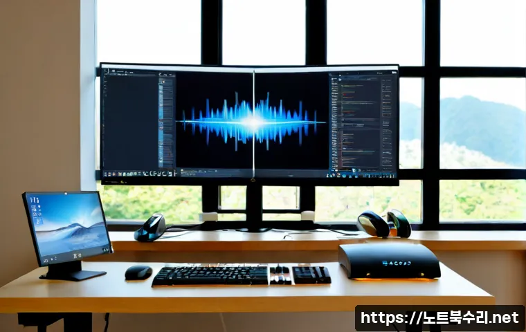 우장산 press f4 key - Photorealistic remote-support workstation in a bright apartment near a wooded urban hillside, dual m...