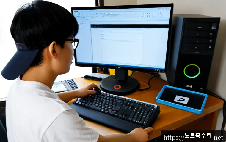 탑동동 centos재설치 포맷 초기화 - Photorealistic IT support workstation in a quiet suburban apartment, dual monitors showing a clean a...