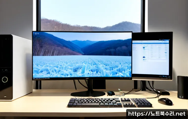 남면 PAGE_FAULT_IN_NONPAGED_AREA - Photorealistic remote-support workstation in a quiet Nam-myeon home office, dual monitors showing a ...