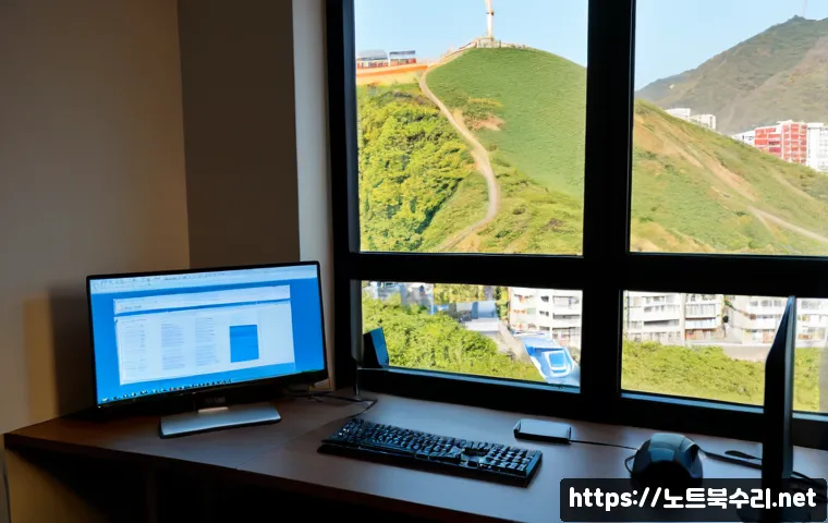 석수동 STATUS_INVALID_SESSION - Photorealistic IT support workstation in a compact Seoksu-dong apartment office, dual monitors showi...