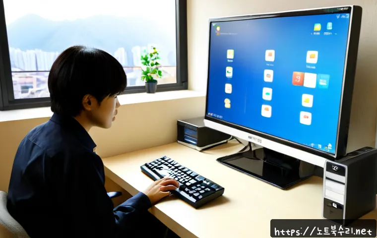향동동 UDFS_FILE_SYSTEM - Photorealistic remote-support workstation in a modern Hangdong apartment home office, desktop monito...