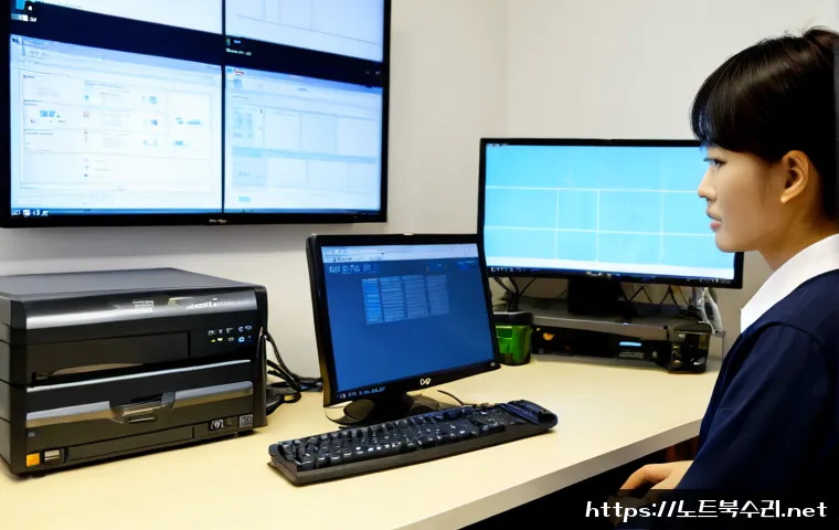 중부면 STATUS_SECURITY_POLICY_VIOLATION - Photorealistic remote IT support workstation in a quiet semi-rural Korean office, desktop monitor sh...