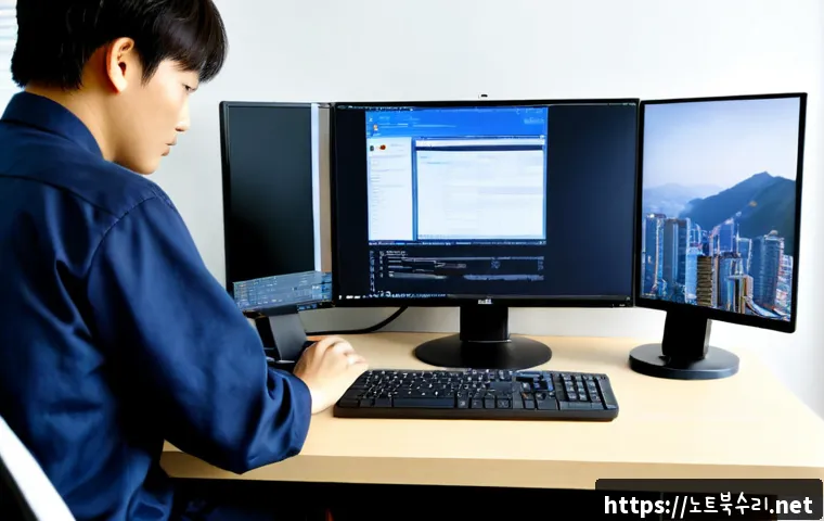 김량장동 윈도우10 windows10 재설치 포맷  초기화 - Photorealistic computer repair workstation in a compact Yongin neighborhood office, technician reins...