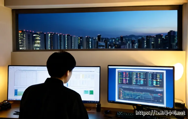 당왕동 SESSION_HAS_NO_PAGEFILE - Photorealistic IT support workstation in a compact Dangwang-dong apartment office, dual monitors sho...