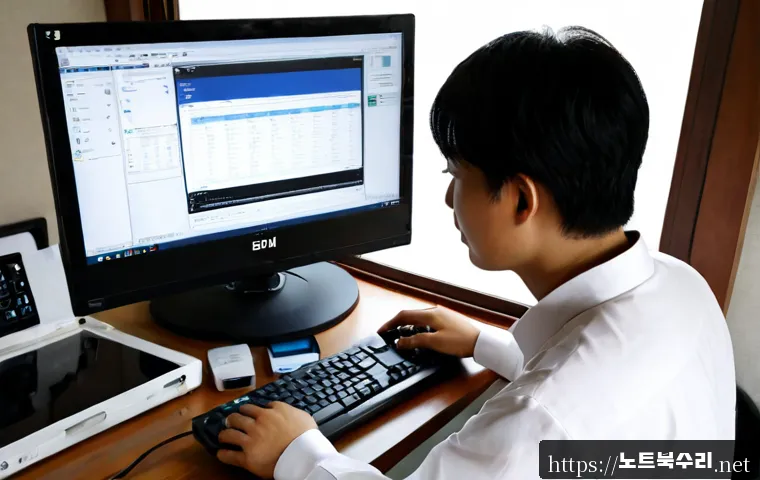 백사면 FAT32_FILE_SYSTEM - Photorealistic remote-support workstation in a quiet Baeksa-myeon home office, technician examining ...