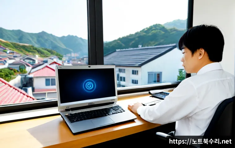 성북구 STATUS_KERNEL_MODULE_ACCESS_DENIED - Photorealistic IT support workstation in a compact hillside apartment office, frustrated engineer vi...