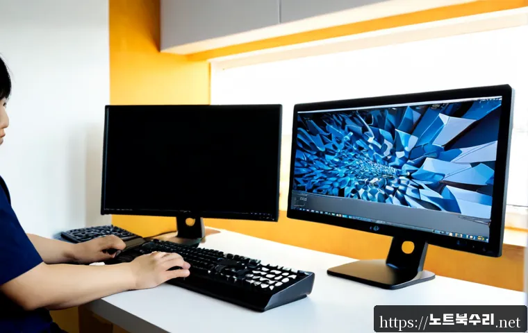 신원동 STATUS_FLOAT_INVALID_OPERATION - Photorealistic remote-support workstation in a quiet Seoul suburban apartment, dual monitors showing...