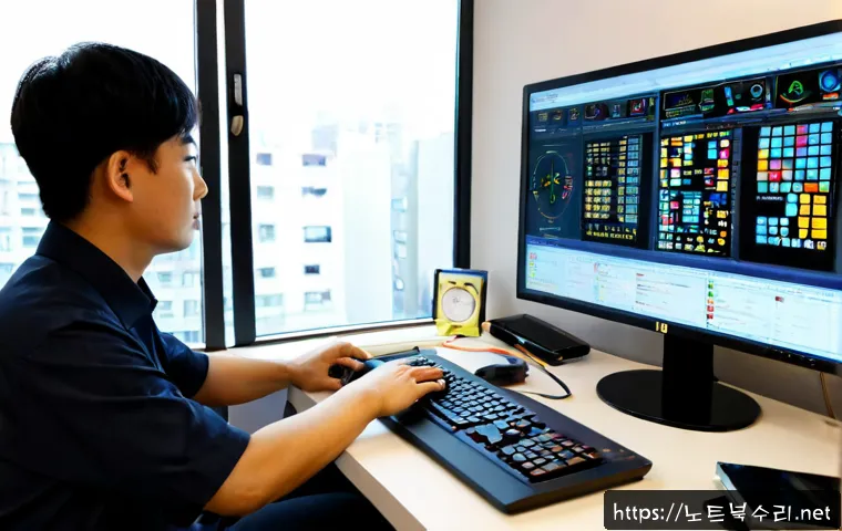 원동 STATUS_KERNEL_MODULE_INVALID - Photorealistic IT support workstation in a compact Won-dong office, engineer reviewing a dual-monito...