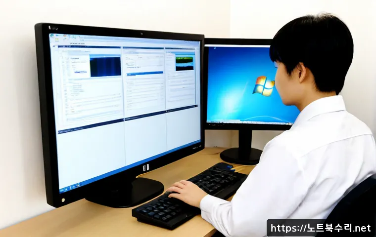 삼패동 IO_DEVICE_ERROR - Photorealistic remote IT support workstation in a quiet riverside industrial district, technician re...