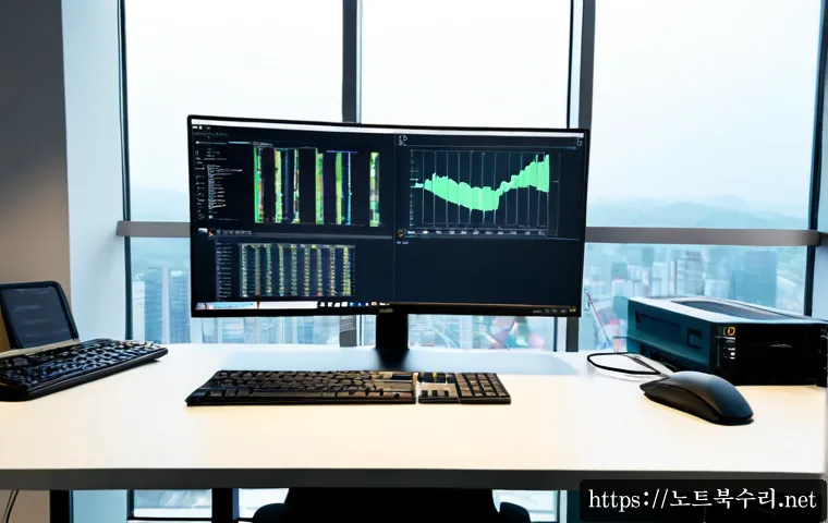 여의도 pc복구중 - Photorealistic IT technician recovering a desktop workstation in a modern Yeouido finance-office sui...