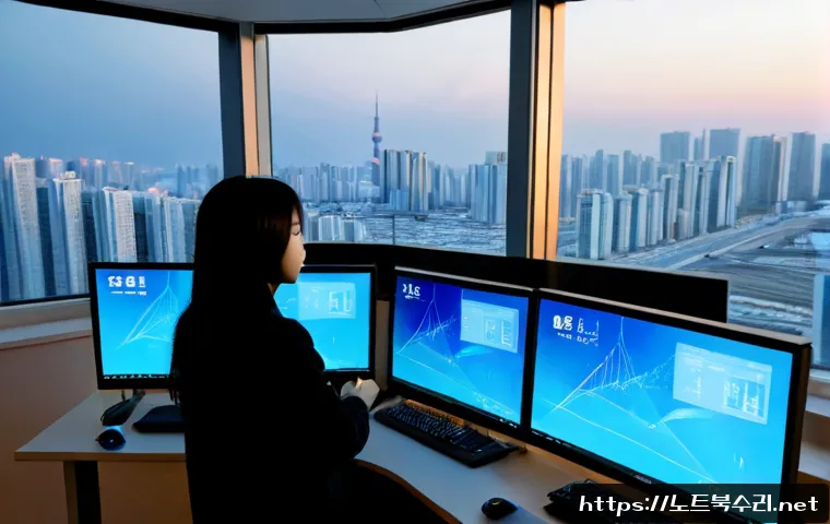 선학동 WIN32K_POWER_WATCHDOG_TIMEOUT - Photorealistic remote-support workstation in a compact Songdo-style apartment office, dual monitors ...