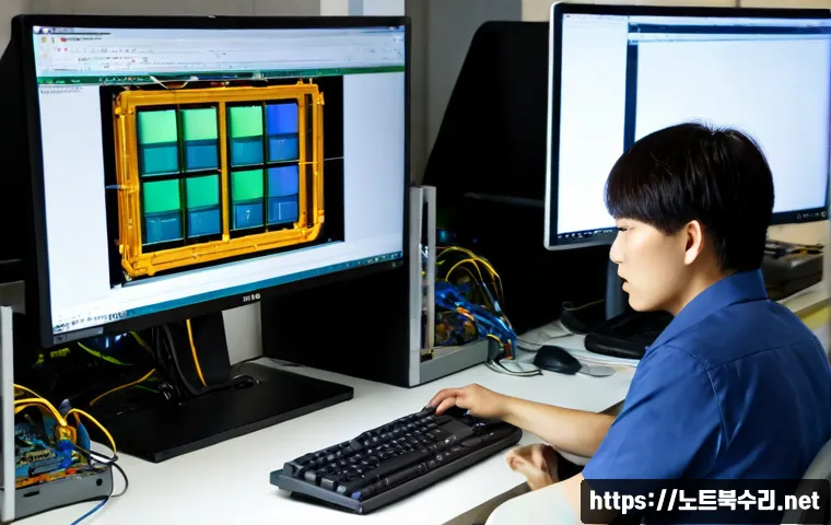원곡면 POOL_HEADER_CORRUPTION - Photorealistic IT support workstation in a small industrial office near a rural Korean manufacturing...