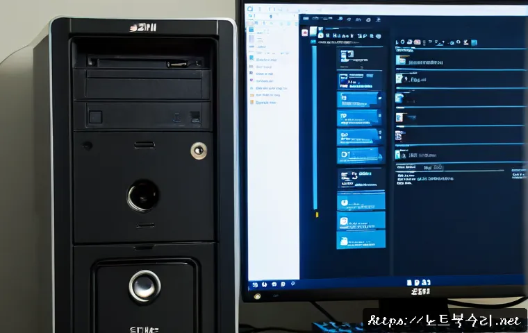 왕십리 UNMOUNTABLE_BOOT_VOLUME - Photorealistic IT support workstation in a compact Wangsimni apartment office, desktop tower opened ...