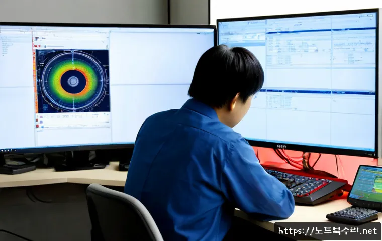 의주로 STATUS_MEMORY_OVERFLOW - Photorealistic remote-support workstation in a compact office near an old Seoul arterial district, I...