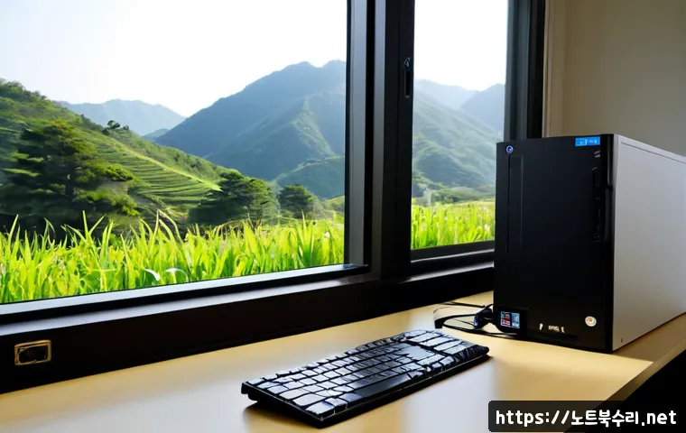 양평군 IO_DEVICE_ERROR - Photorealistic IT support workstation in a quiet Yangpyeong County office, desktop computer showing ...