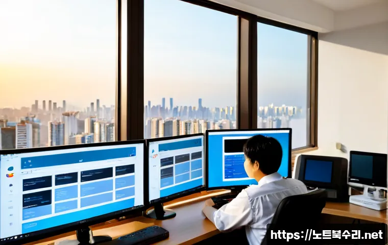 양산동 SESSION_HAS_VALID_VIEWS_ON_EXIT - Photorealistic remote-support workstation in a quiet residential district office, technician reviewi...