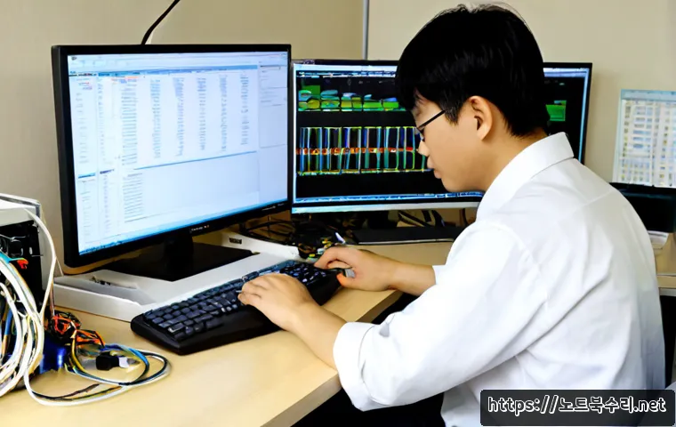 영북면 STATUS_KERNEL_DRIVER_CORRUPTION - Photorealistic remote-support workstation in a quiet rural Korean office near low forested hills, te...