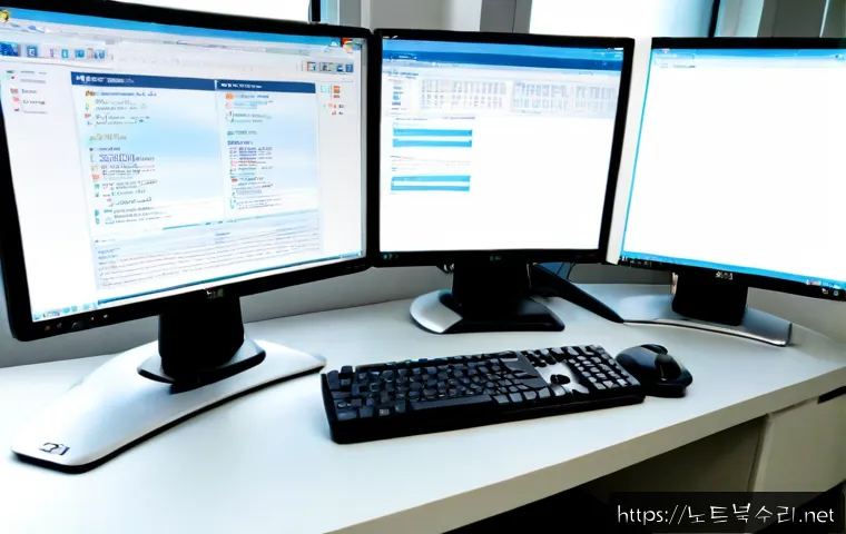 필동 PROCESS_HAS_LOCKED_PAGES - Photorealistic software support workstation in Pil-dong, Seoul, dual monitors showing a generic docu...