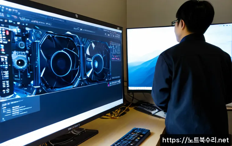 고봉동 WIN32K_LOCK_HELD_TOO_LONG - Photorealistic IT support workstation in a compact Gohbong-dong office, dual monitors showing an abs...