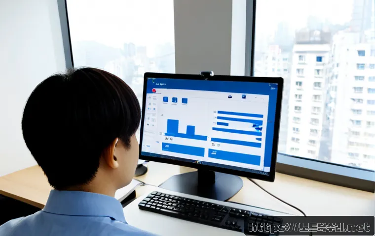 황계동 STATUS_DATATYPE_MISALIGNMENT - Photorealistic remote-support workstation in a compact Hwanggye-dong office, dual monitors showing a...