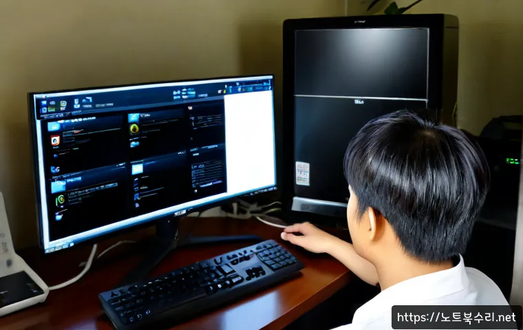 화현면 모니터화면 안나옴 - Photorealistic remote-support workstation in a quiet Korean rural office near Hwahyeon, desktop moni...