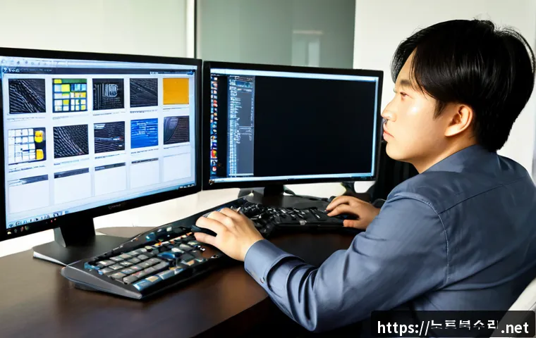 권선구 STATUS_FILE_CORRUPTION - Photorealistic remote-support workstation in a modern Suwon office, a frustrated IT specialist exami...