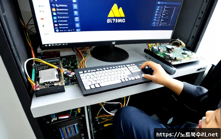 배양동 컴퓨터 desktop 출장방문수리점 - Photorealistic on-site desktop computer repair in a compact apartment workspace in Buyang-dong, tech...