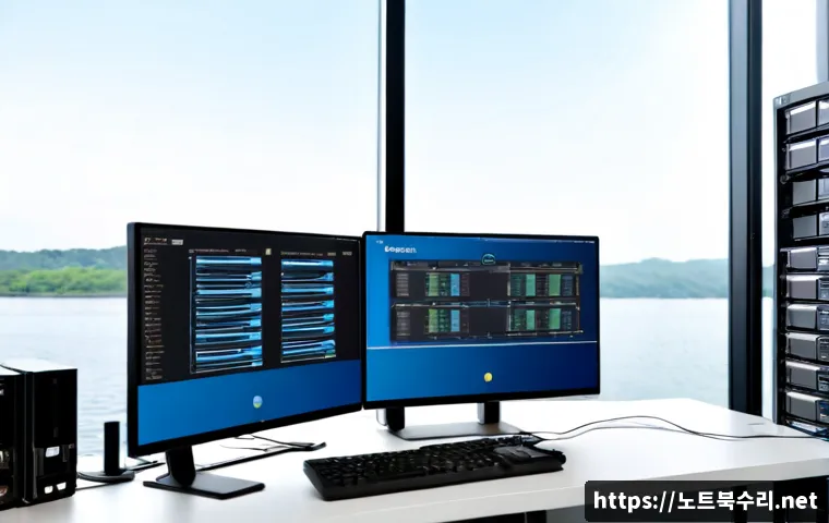 삼패동 WHEA_UNCORRECTABLE_ERROR - Photorealistic IT support workstation in a modern riverside office, dual monitors showing a clean ab...