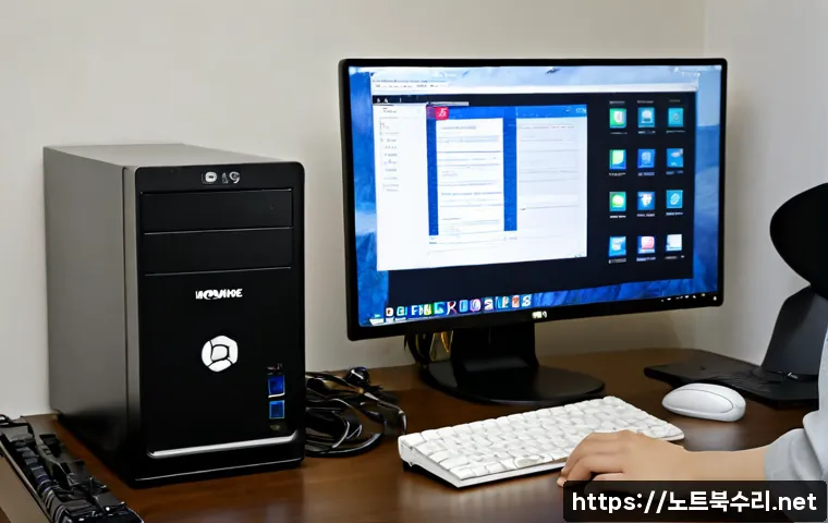 목내동 윈도우7 windows7 재설치 포맷 초기화 - Photorealistic remote-support workstation in a compact Moknae-dong apartment office, desktop compute...