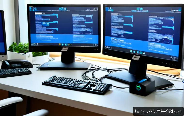 옥길동 DRIVER_CAUSED_SYSTEM_CRASH - Photorealistic IT support workstation in a modern apartment-office district, dual monitors showing a...