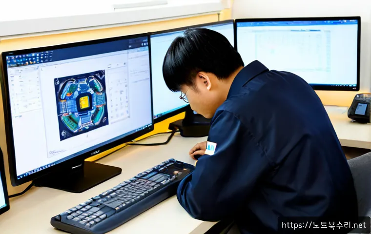 대덕동 DEVICE_DRIVER_MISMATCH - Photorealistic product design workstation in a Daedeok-dong technology office, engineer reviewing a ...