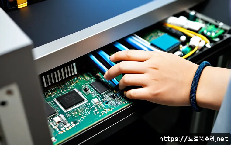 생연동 RAM조립 및 교체수리 - Photorealistic close-up of a skilled computer technician installing matching RAM modules into a clea...