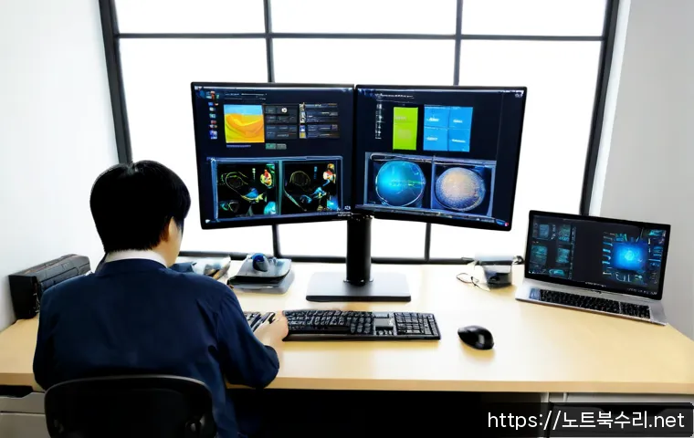 복정동 STATUS_KERNEL_MODULE_CORRUPTION - Photorealistic IT support workstation in a compact Bokjeong-dong office near a university district, ...