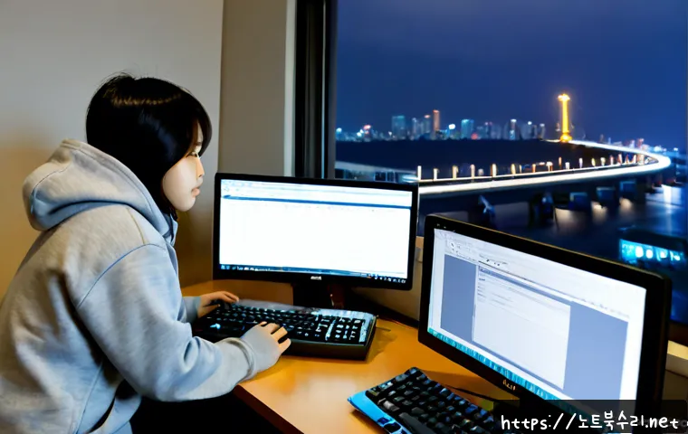 봉남동 STATUS_KERNEL_PERMISSION_DENIED - Photorealistic remote-support workstation in a compact Bongnam-dong apartment office, dual monitors ...