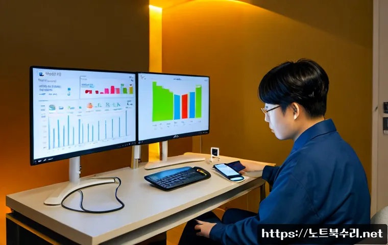 대림동 USER_MODE_HEALTH_MONITOR - Photorealistic product workstation in a compact Daerim-dong apartment, a desktop health-monitoring a...