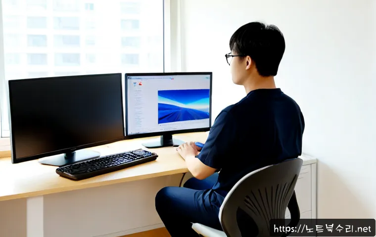 현천동 중고컴퓨터 pc 출장판매설치 - Photorealistic home-office installation scene in a compact Hyeoncheon-dong apartment, technician set...