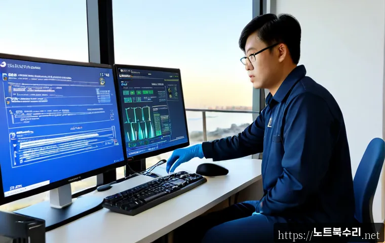 도농동 STATUS_KERNEL_DEVICE_ERROR - Photorealistic IT support workstation in a modern apartment near a riverside suburban district, desk...