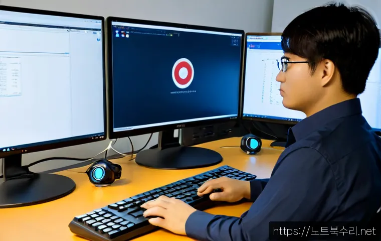 삼평동 NTLDR is compressed - Photorealistic IT support workstation in a modern Pangyo office, engineer examining a desktop recove...